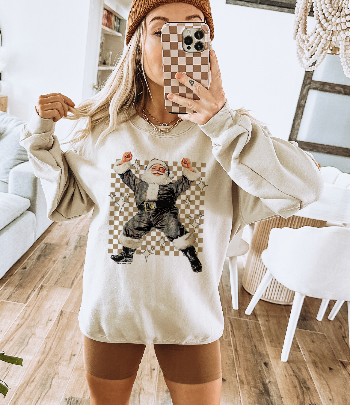 Camo Santa Checkered: LARGE / Cream Sweatshirt